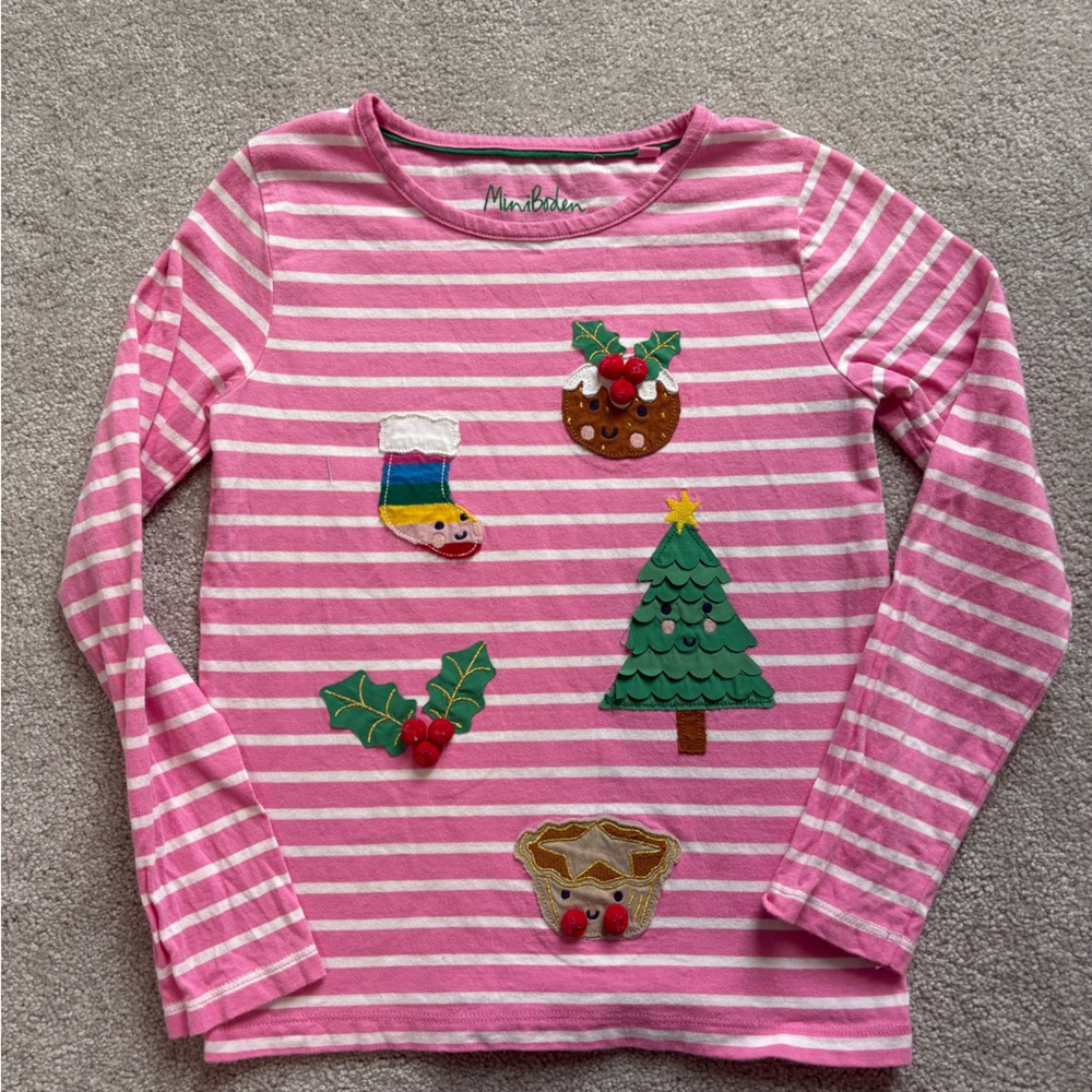 Mini Boden Pink and White Striped Shirt